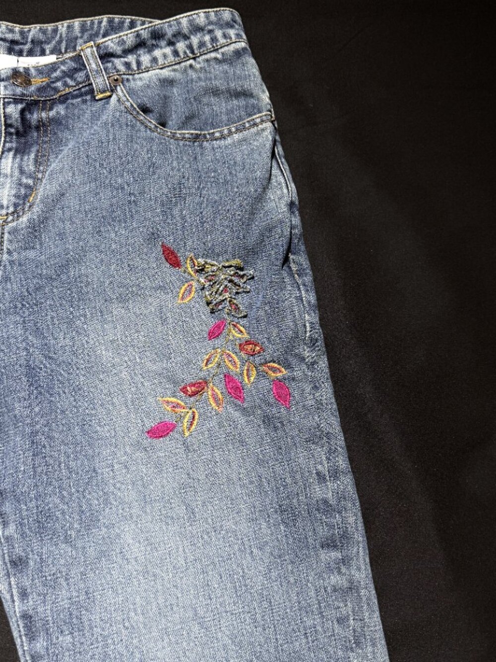 J Marco Womens Embroidered Jeans 12 Blue 100% Cotton Flare Low Rise - Picture 6 of 9